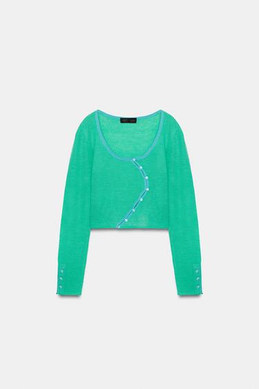 BUTTONED KNIT CARDIGAN - Green / Blue by Zara