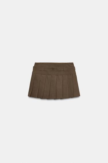 LOW-RISE BOX PLEAT SKORT WITH BELT - brown/white by Zara