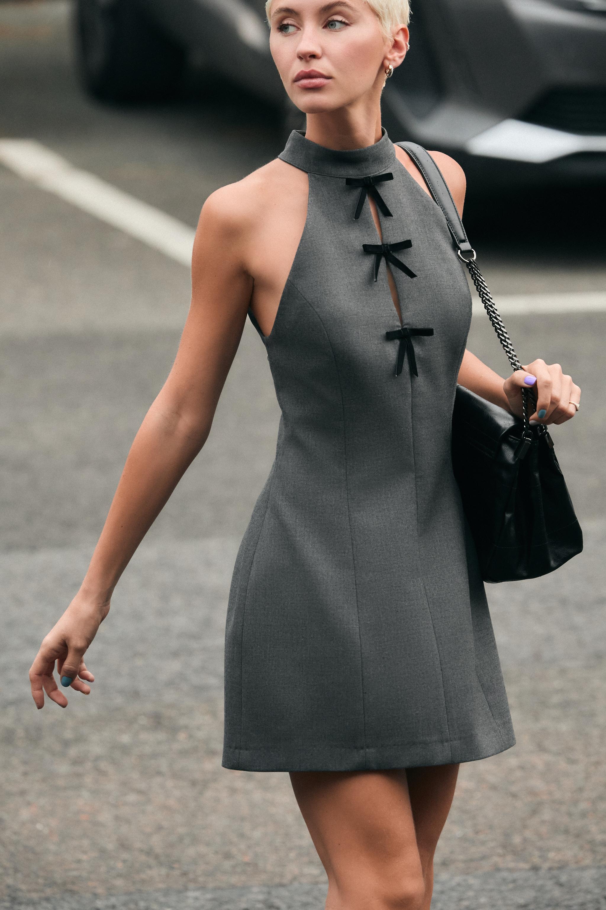 MINI HALTER DRESS WITH BOWS