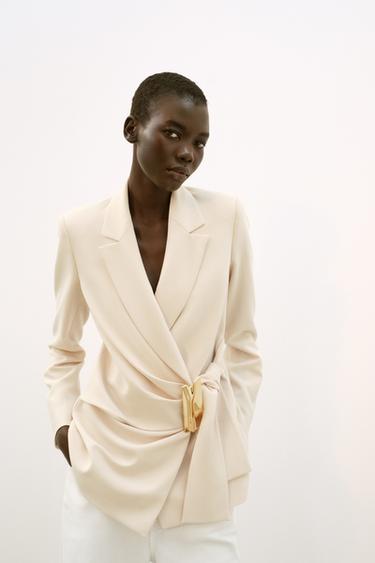 DOUBLE-BREASTED BLAZER WITH BUCKLE - Ecru by Zara