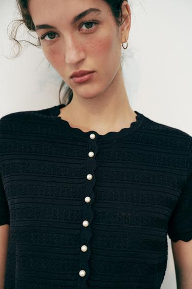 Zara PEARL BUTTON CARDIGAN - Navy blue