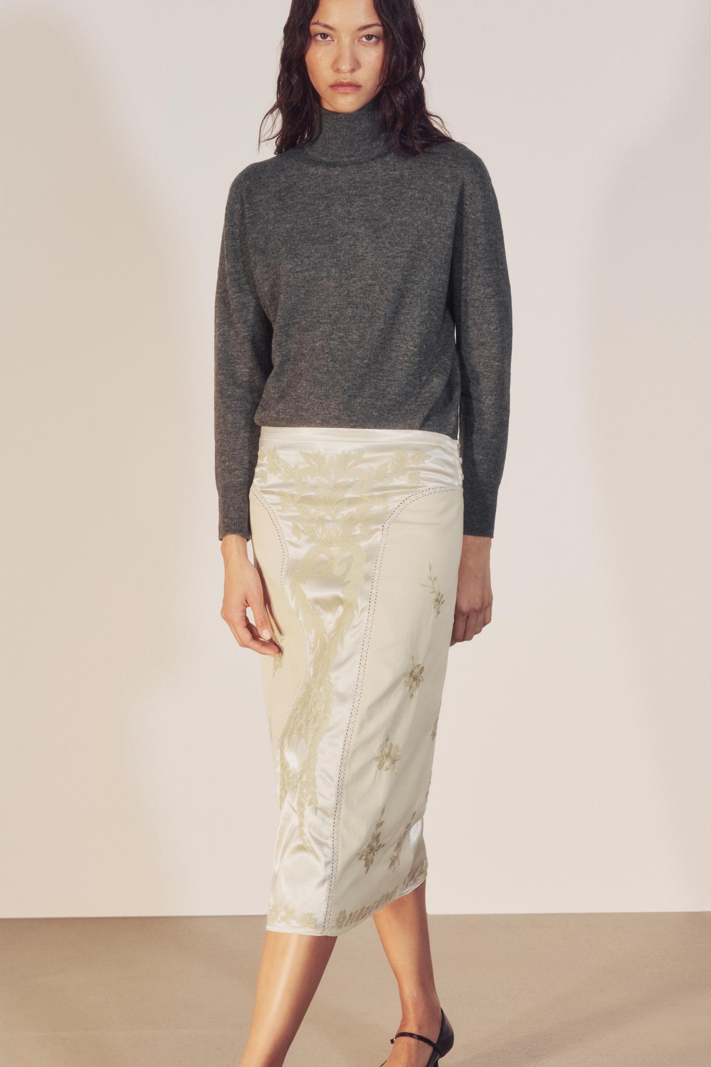 Женская юбка Zara ZW Collection Embroidered MIDI, цвет: Экрю — фото 5