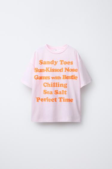 CAMISETA TEXTO FLÚOR - Rosa de Zara - Imagen 0