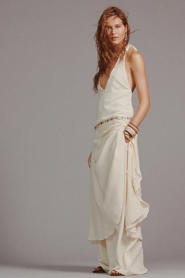BEADED HALTER MIDI DRESS - Ecru by Zara - Image 0
