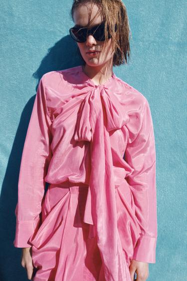 ZW COLLECTION FLOWING BLOUSE WITH TIES - Bubble gum by Zara