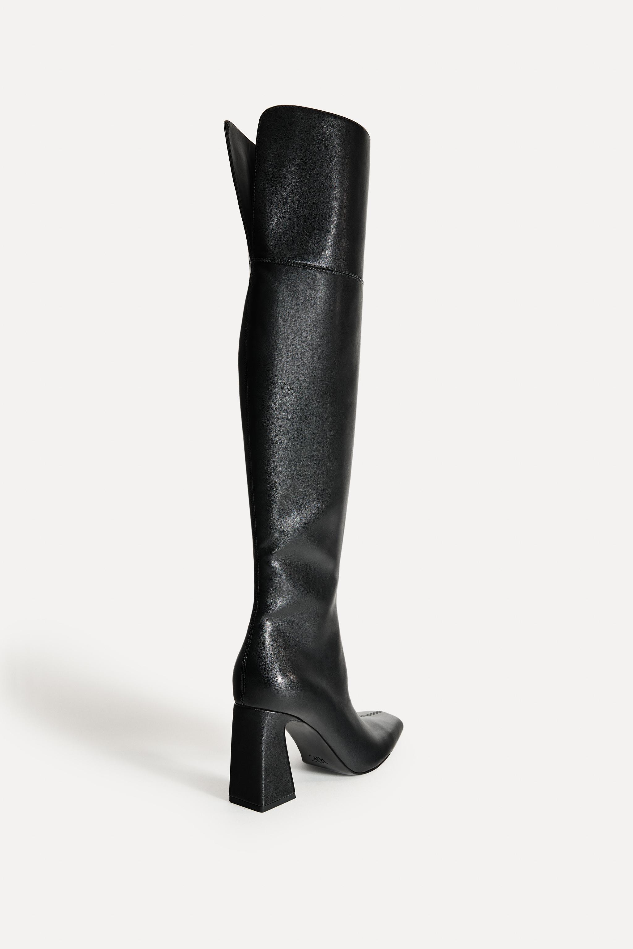 【ZARA】レザー XL ヒール ブーツ 50TH ANNIVERSARY XL SHAFT LEATHER BOOTS 50TH ANNIVERSARY - Black | ZARA
