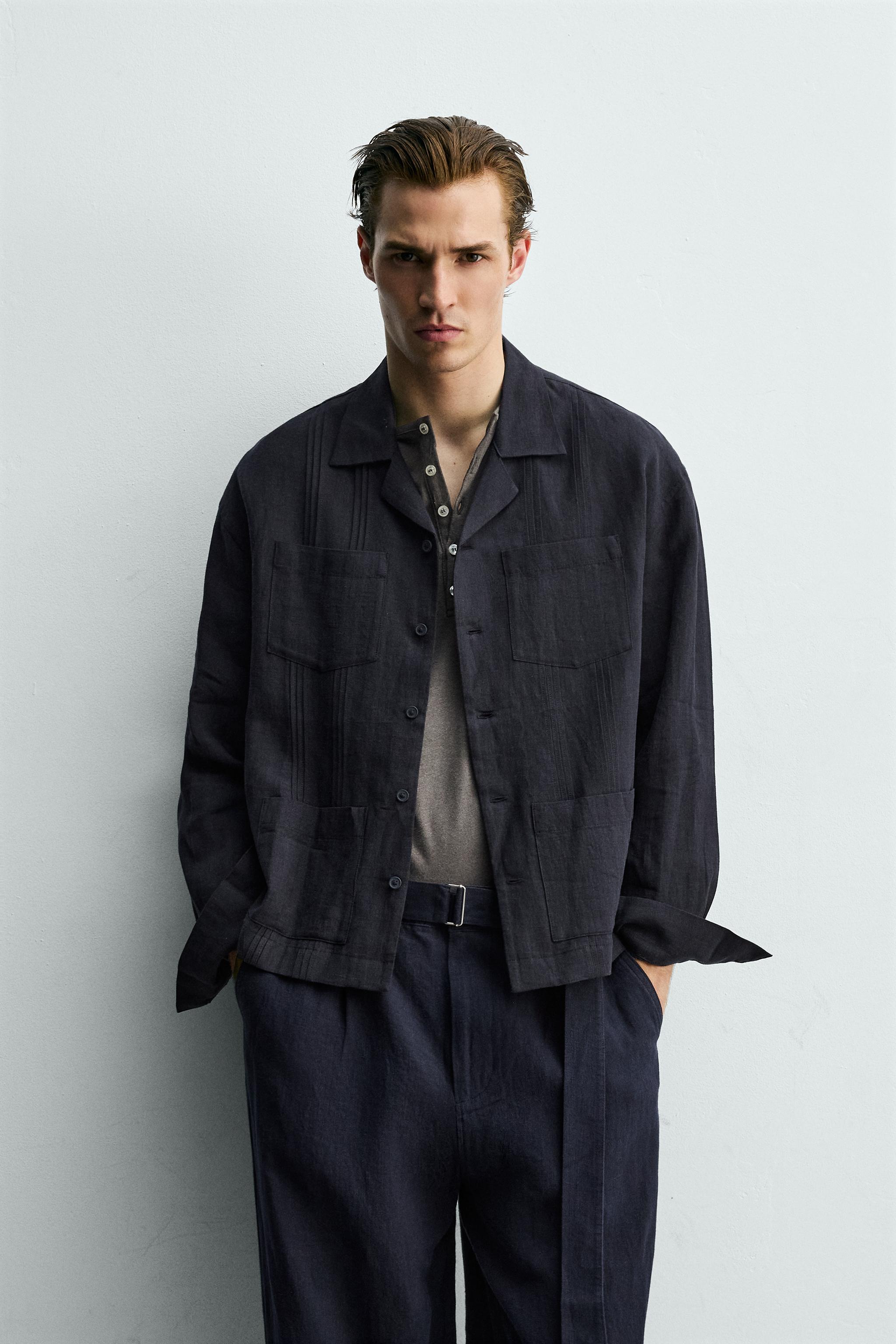 RELAXED FIT 100% LINEN SHIRT WITH PLEATED POCKETS