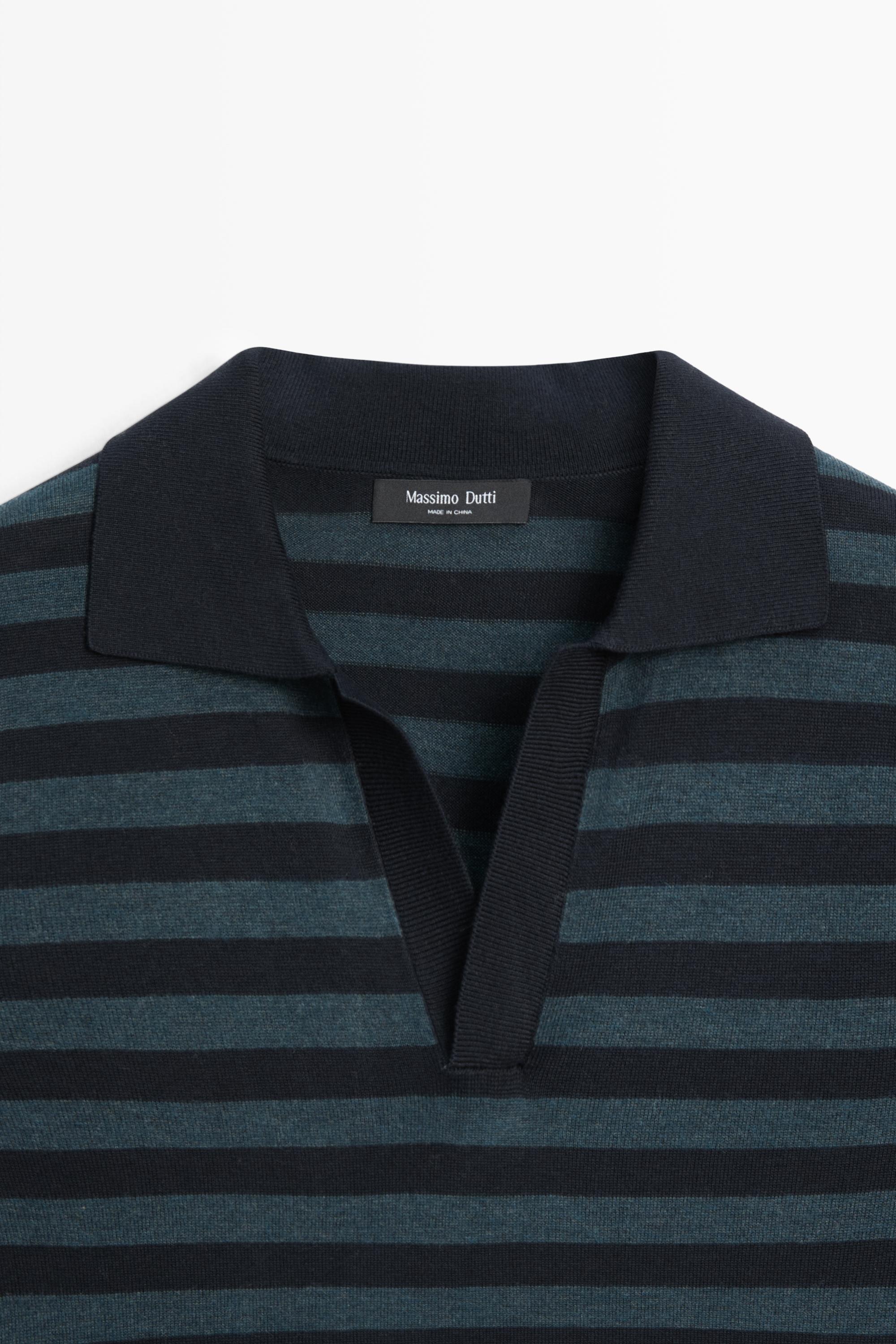 Contrast striped knit polo sweater