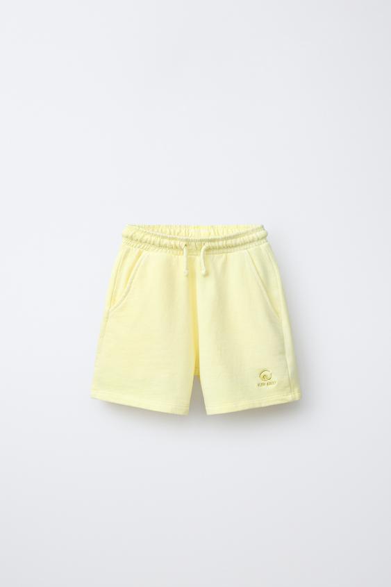 EMBROIDERED GARMENT-DYED PLUSH BERMUDA SHORTS - Light yellow by Zara - Image 0