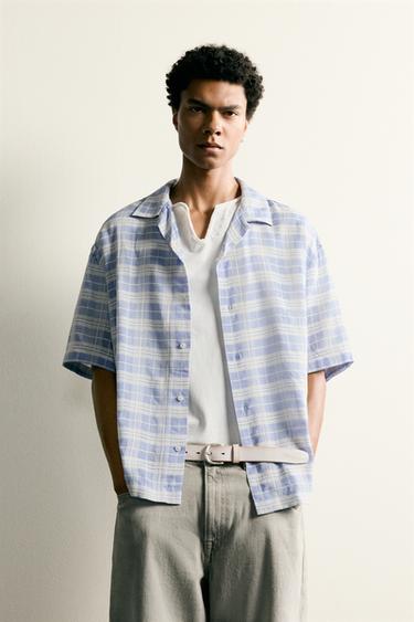 CHECK JACQUARD SHIRT - Blue/White by Zara