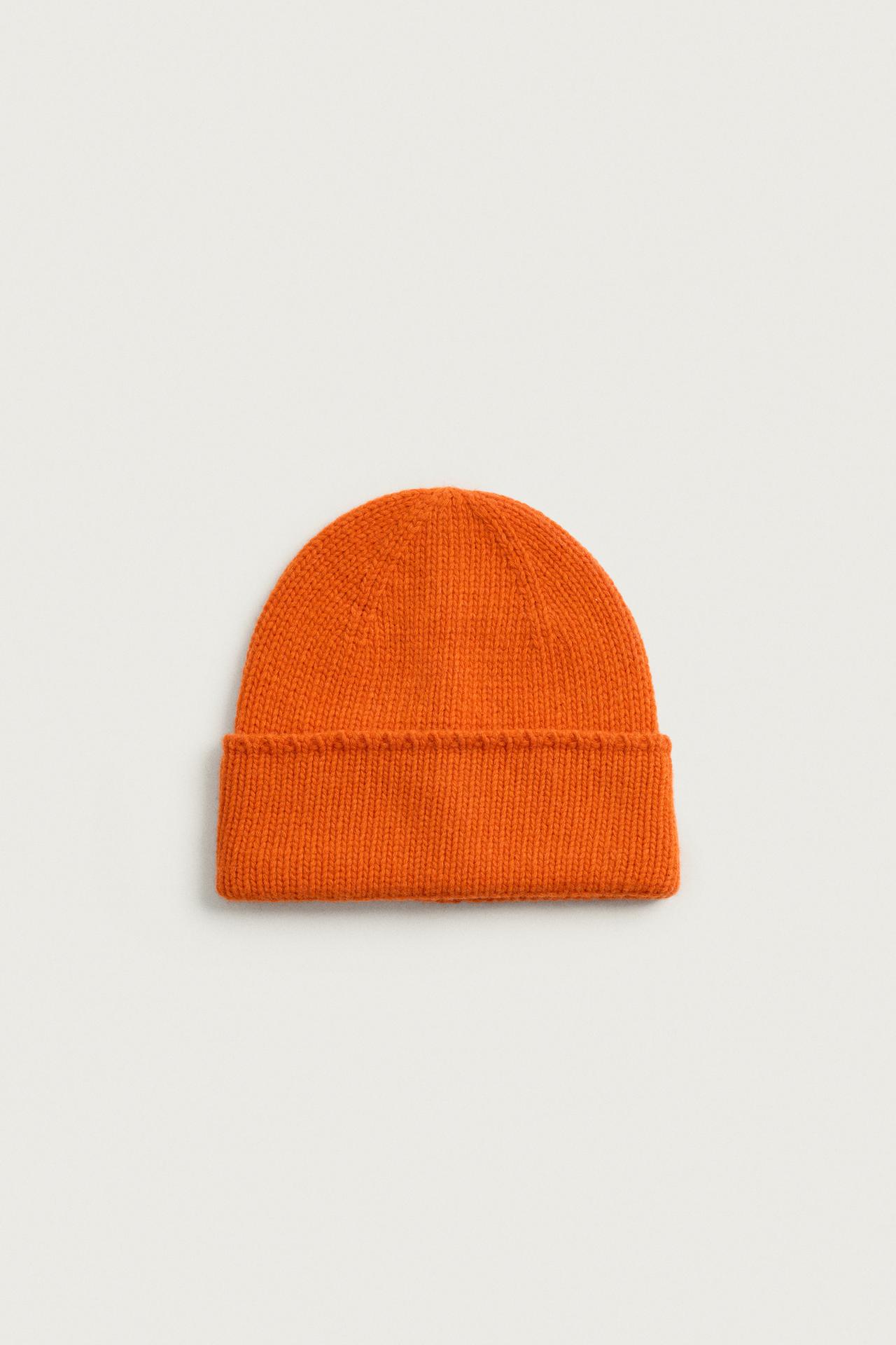 WOOL BLEND KNIT BEANIE — Orange