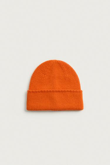 WOOL BLEND KNIT BEANIE — Orange 2