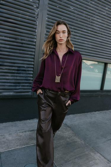 CAMISA SATINADA GLOBO - Burgundy de Zara