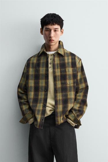 Zara 寬鬆版格紋襯衫式外套 - 棕色 / 綠色