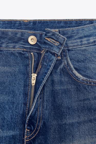 Zara HIGH-WAIST BARREL TRF JEANS - Navy blue