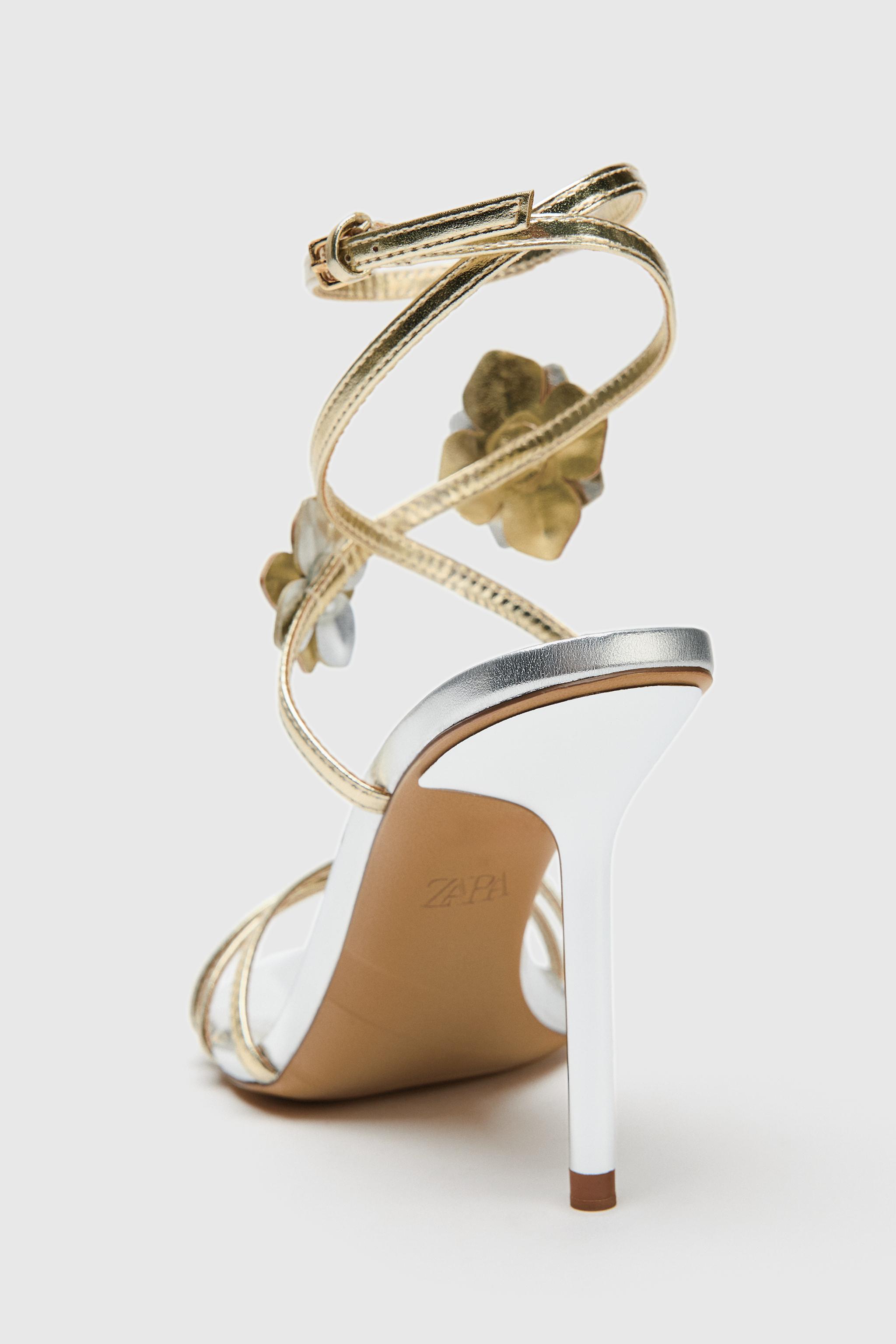 METALLIC HEELED SANDALS WITH APPLIQUES