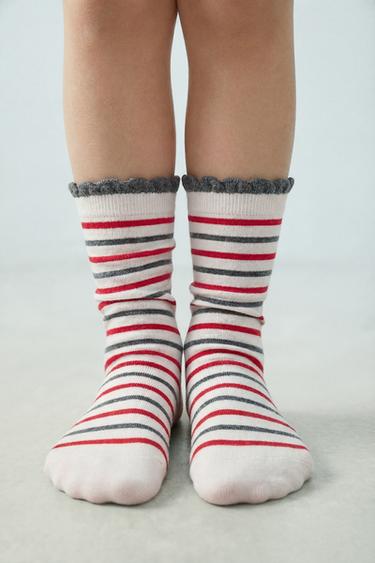 Zara TWO-PACK OF LONG STRIPED SOCKS - Red
