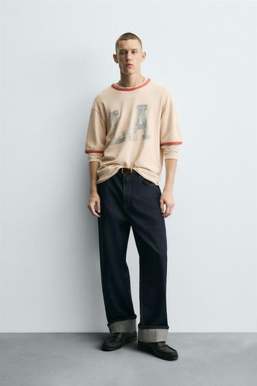 WASHED PRINT KNIT T-SHIRT - Dark beige by Zara - Image 0