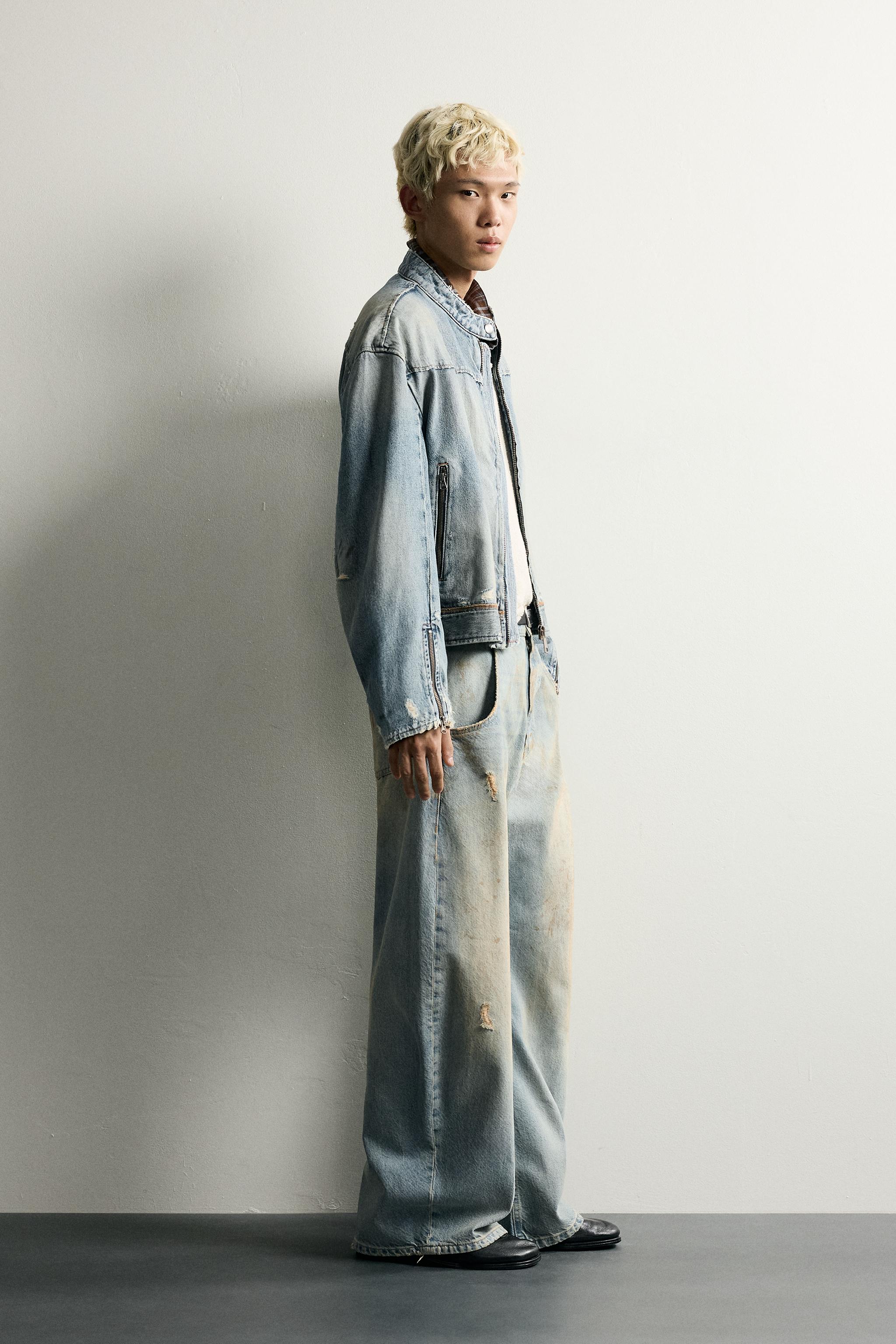 CROPPED DENIM BIKER JACKET