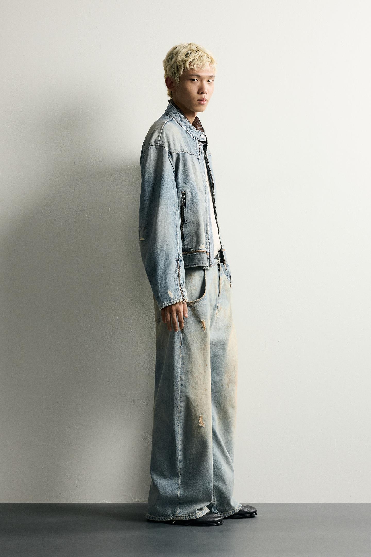 Мужская куртка Zara Cropped Denim Biker, цвет: Синий — фото 4