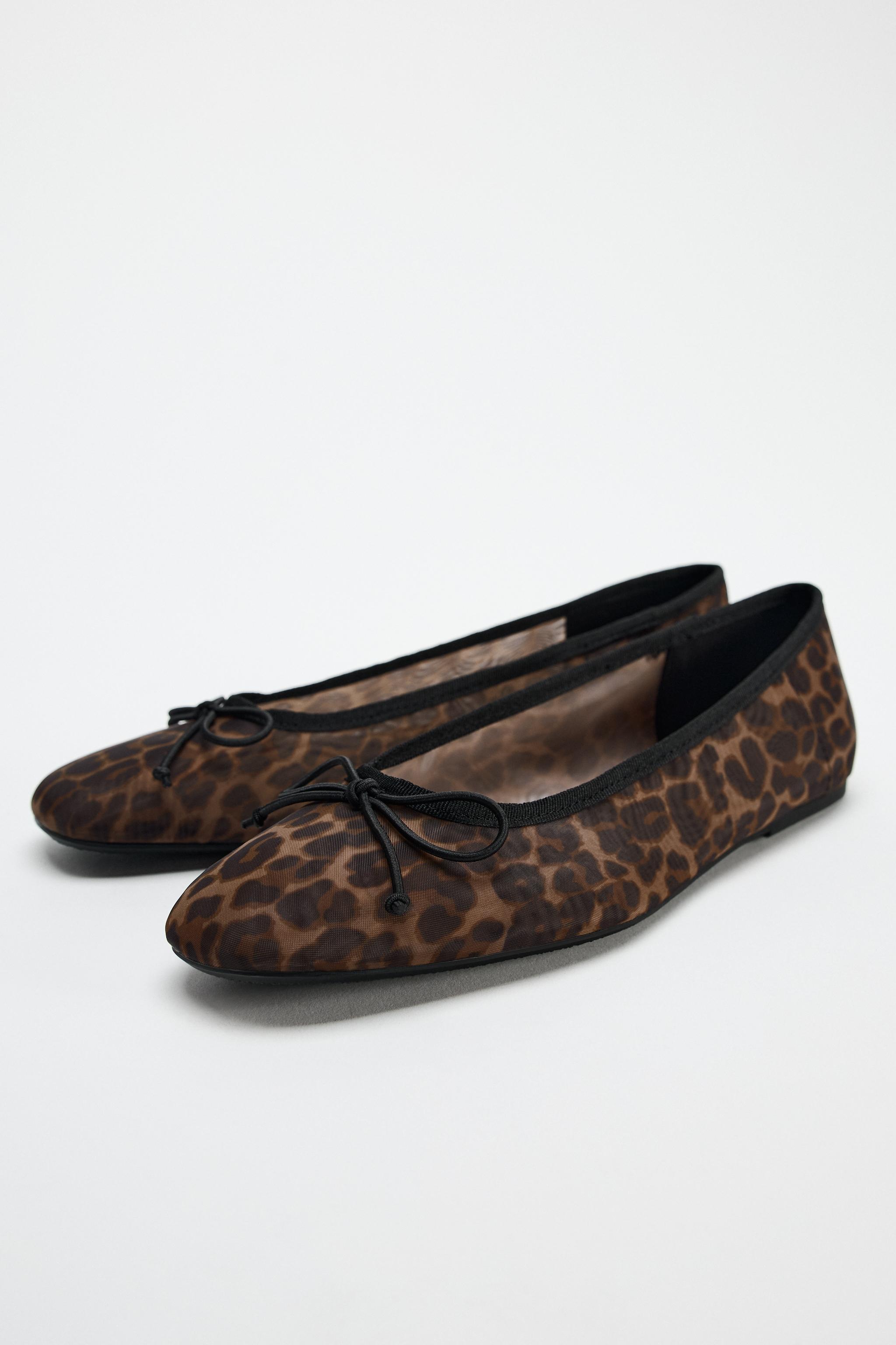Bailarinas Zara Animal Print Mesh Mujer Leopardo Negro BAILARINA