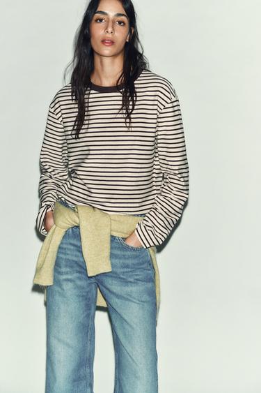 T-SHIRT RAYURES MANCHES LONGUES - Brown Stripes de Zara - Image 1