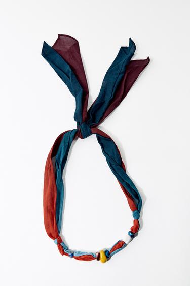 COTTON BEAD SCARF - Blue by Zara
