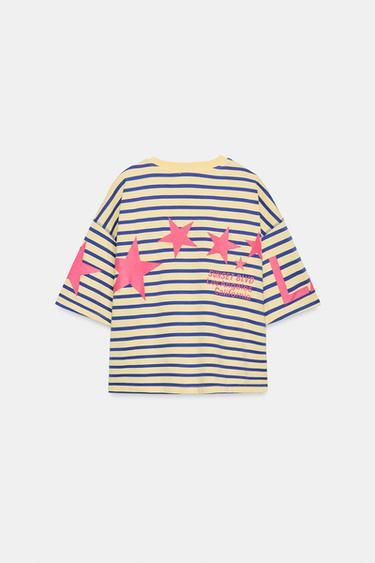 T-SHIRT OVERSIZE À RAYURES ET INSCRIPTION - Jaune de Zara - Image 8