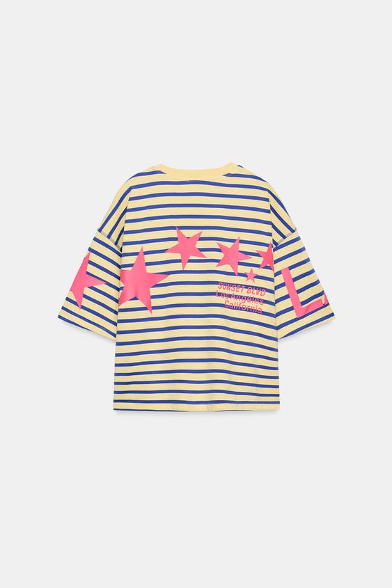 T-SHIRT OVERSIZE À RAYURES ET INSCRIPTION - Jaune de Zara - Image 8