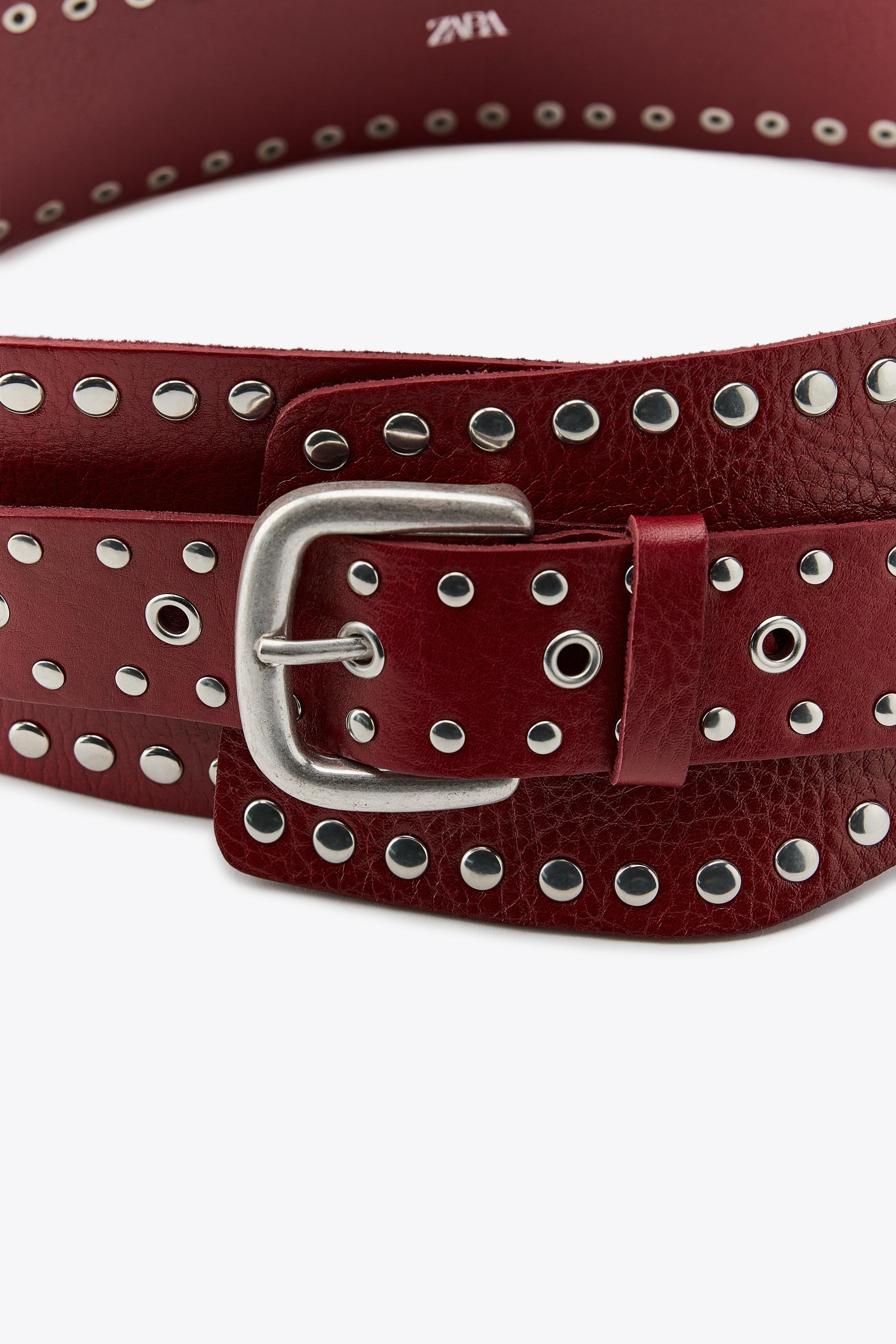 STUDDED LEATHER SASH BELT - Red | ZARA United States