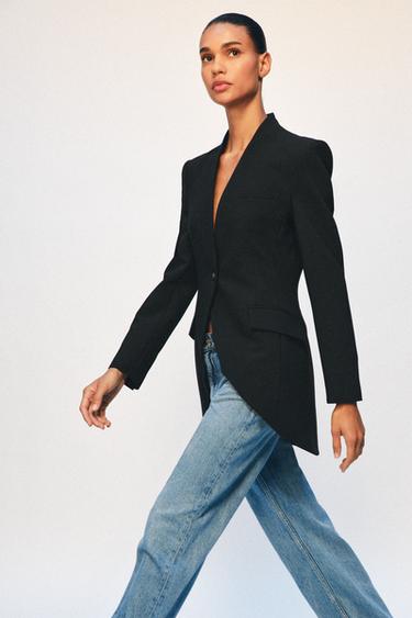 ASYMMETRIC FITTED BLAZER WITH SHOULDER PADS - Black by Zara