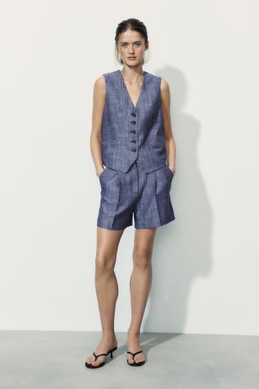HIGH-WAIST BERMUDA SHORTS WITH PLEATS - Indigo by Zara