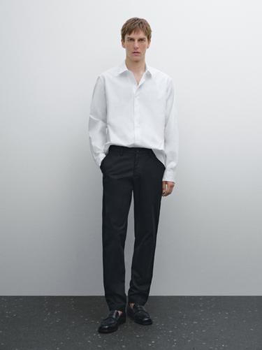 Pantalon slim en coton mélangé - Bleu marine de Zara