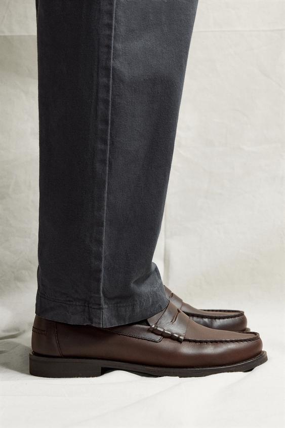 LEATHER PENNY LOAFERS - Brown by Zara - Image 0