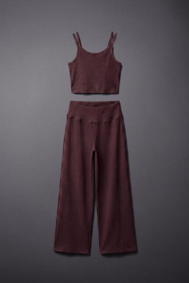 ENSEMBLE CÔTELÉ TOP ET PANTALON DROIT - Marron de Zara