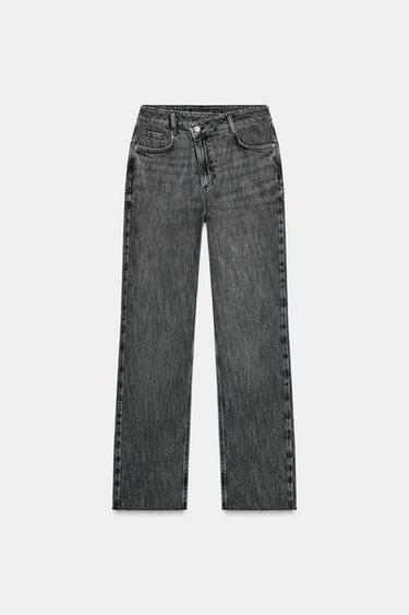 JEAN Z1975 DROIT TAILLE HAUTE À CEINTURE CROISÉE - Gris foncé de Zara - Image 3