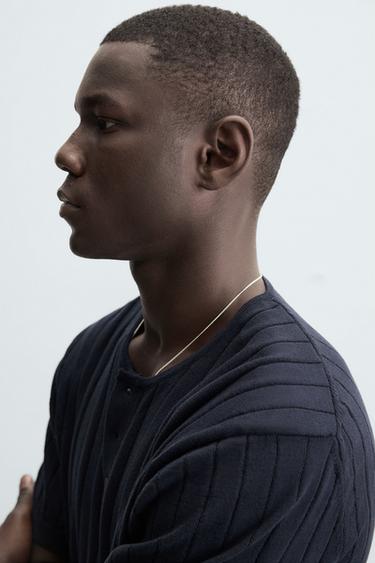 BUTTON-NECK KNIT T-SHIRT - Navy blue de Zara - Image 4