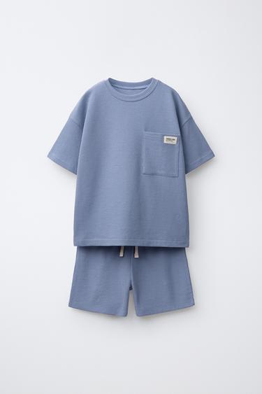 6-14 JAHRE/ SCHLAFANZUG WAFFELMUSTER ETIKETT - Blau von Zara