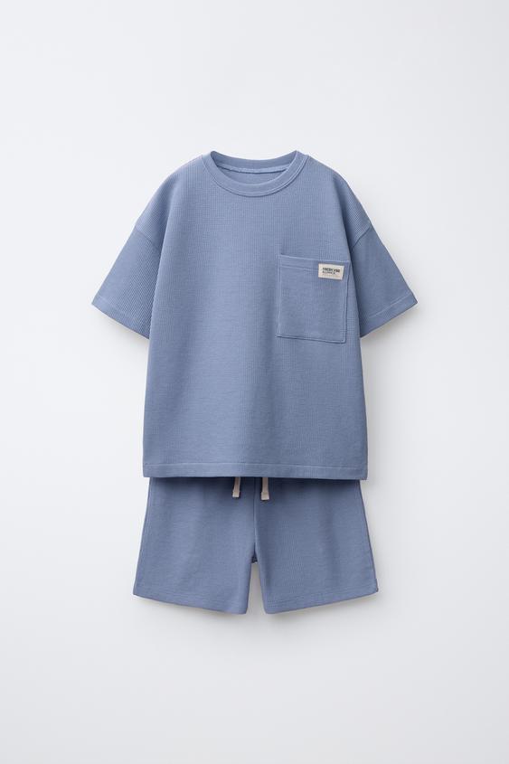 6-14 YEARS/ WAFFLE-KNIT LABEL PYJAMAS - Blue by Zara - Image 0