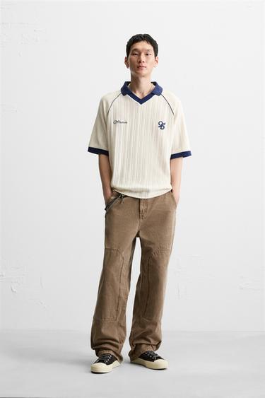 JACQUARD EMBROIDERED POLO SHIRT - Oyster-white by Zara
