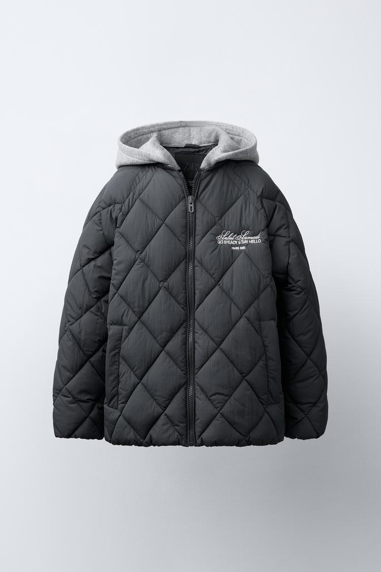 STEPPJACKE MIT ABNEHMBARER KAPUZE Bleigrau ZARA Deutschland