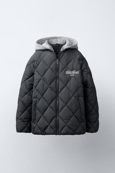DETACHABLE HOODIE PUFFER JACKET - Charcoal grey by Zara