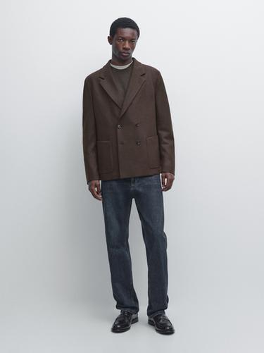 Zara Double-breasted wool blazer - Brown