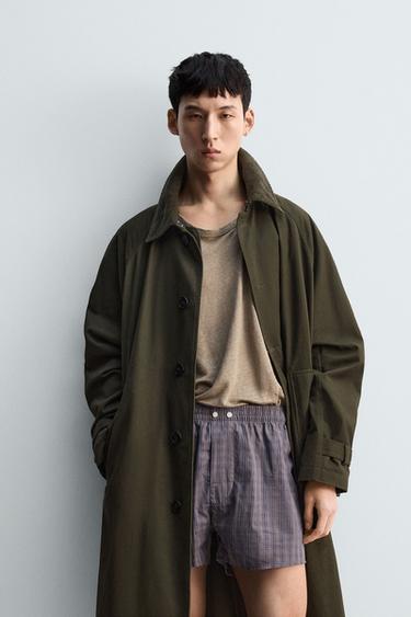 Zara 可拆式絎縫內襯風衣 - 灰綠色