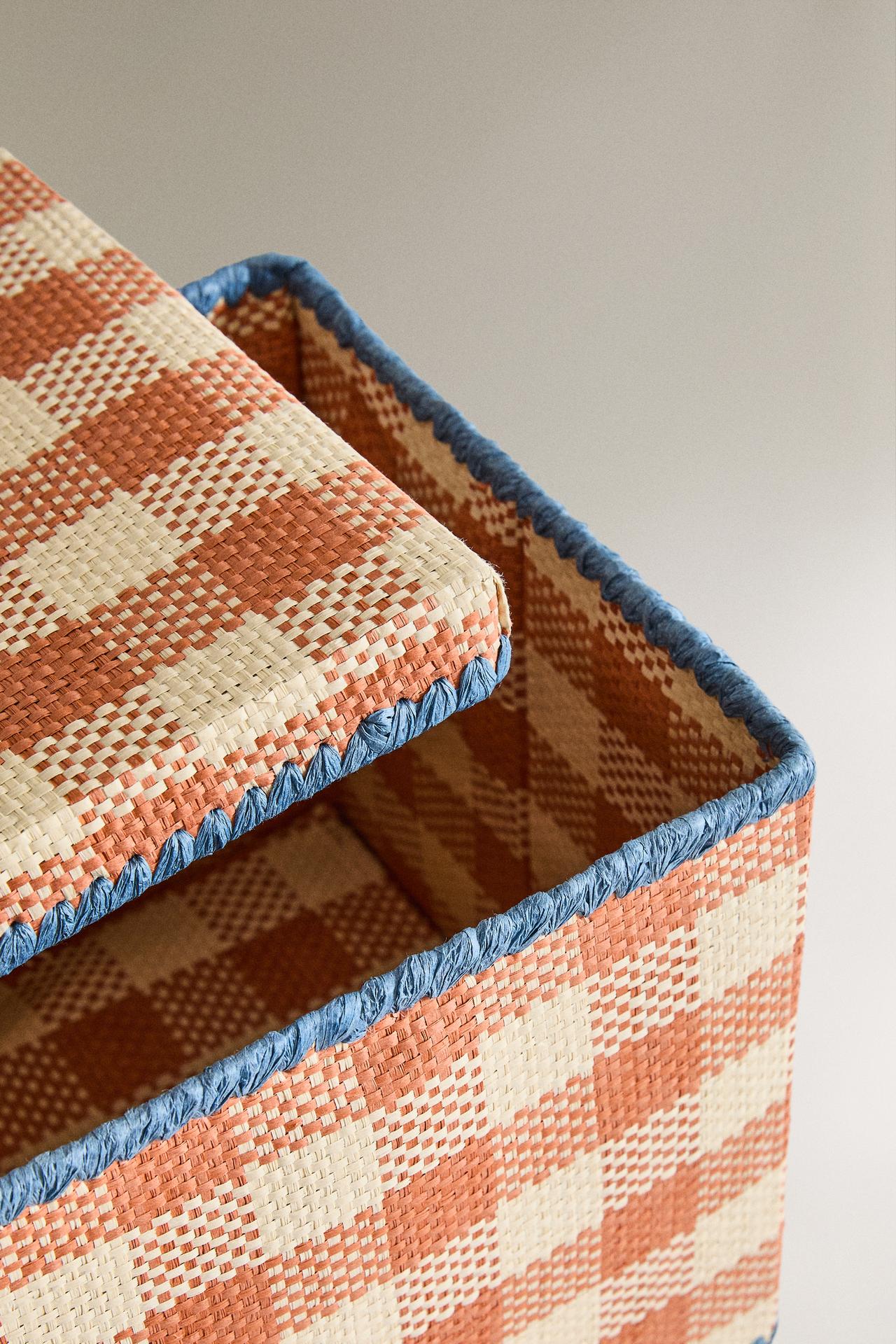 KIDS FOLDABLE CHECKERED BASKET — Mustard