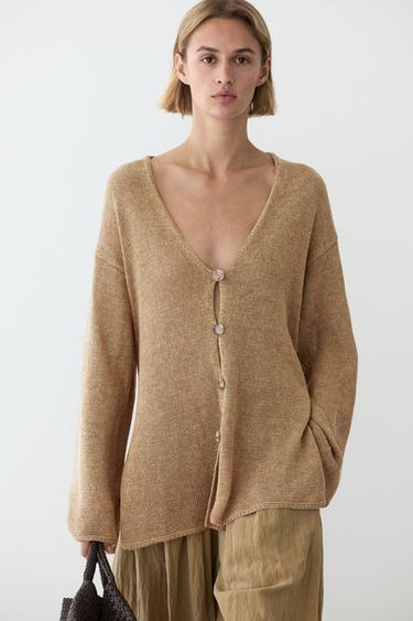 Zara Long knit V-neck cardigan - Dark mink