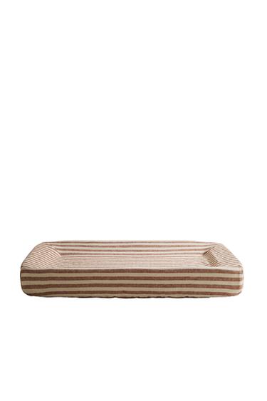 STRIPED LINEN AND COTTON BABY CHANGING MAT COVER - Brick by Zara