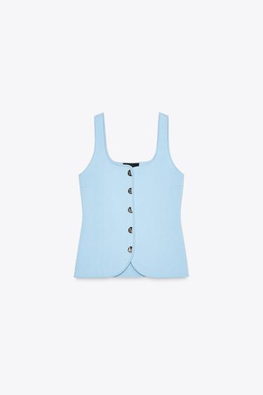 Zara PLAIN KNIT CORSET TOP - Blue