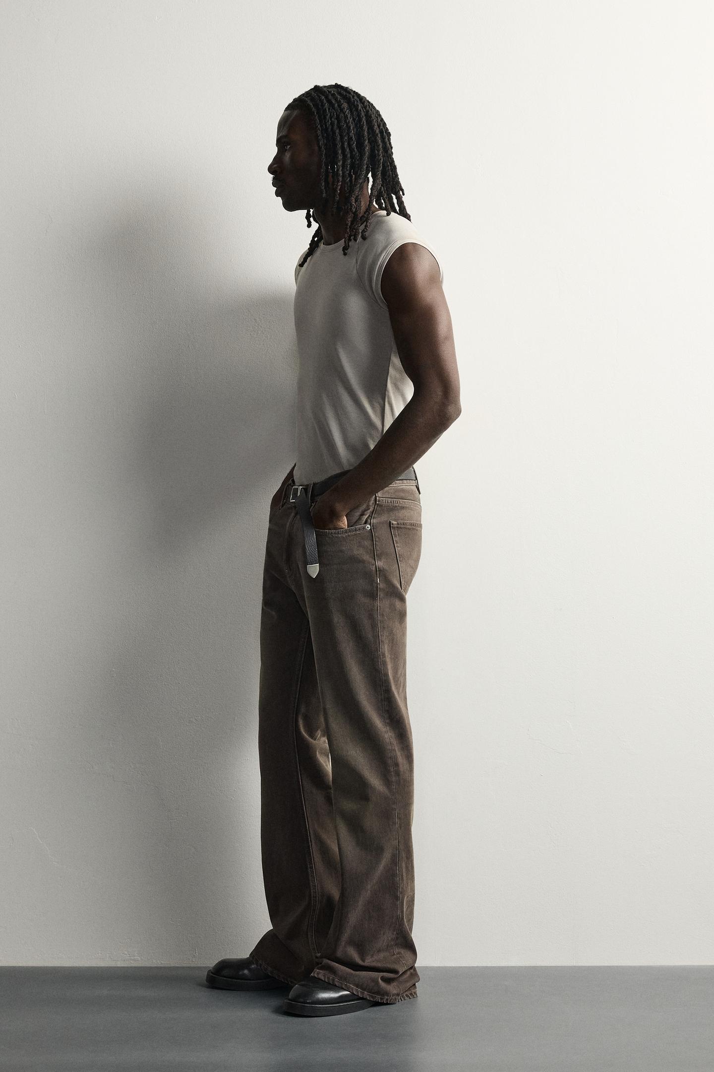 Мужские джинсы Zara Flare Fit, цвет: Коричневый — фото 4