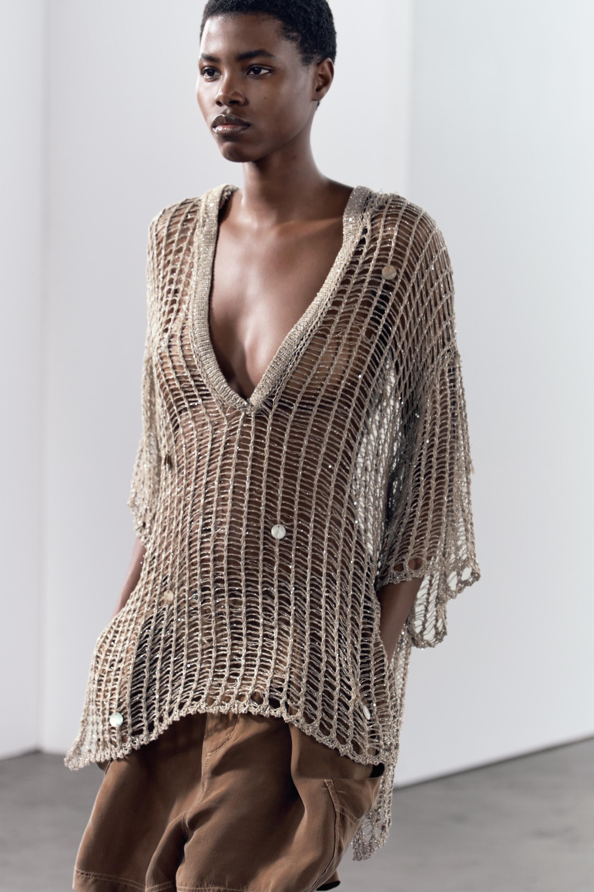 BEADED METALLIC THREAD KNIT TUNIC - Aged silver | ZARA United States